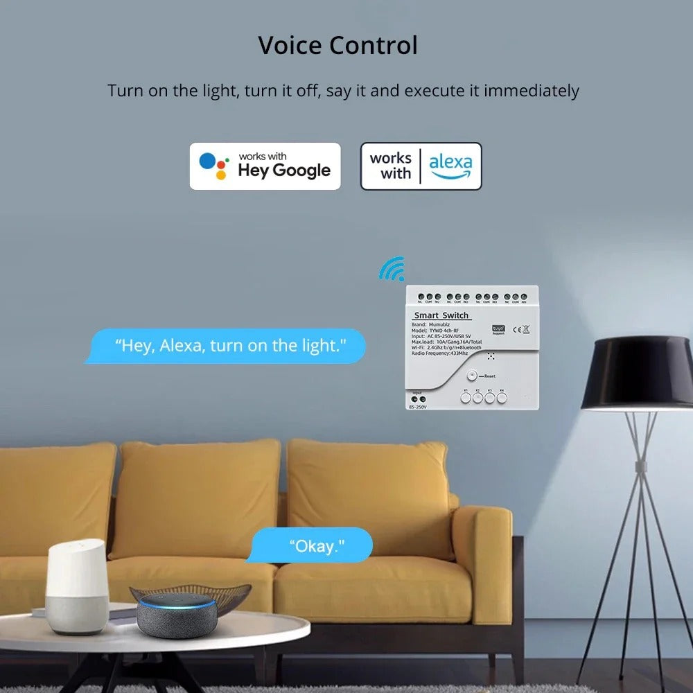 Mumubiz WiFi Smart Switch 250V 1/2/4 Channel Tuya Smart Life APP ,Home Circuit Automation DIY