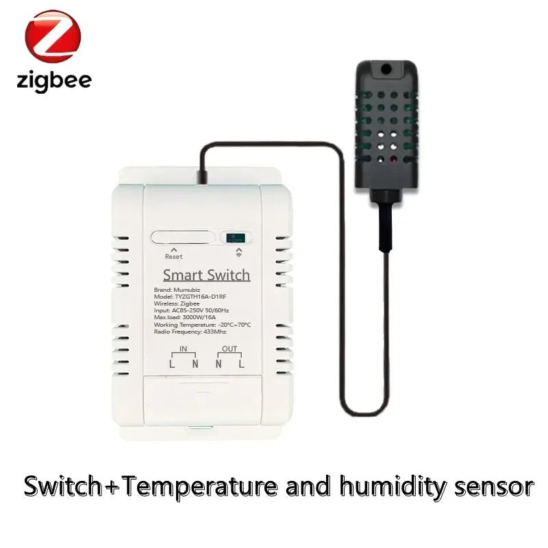 Mumubiz Tuya Zigbee Switch With Temperature Humidity Sensor ,Smart 16A 3000W Thermostat TH16 Data Monitoring