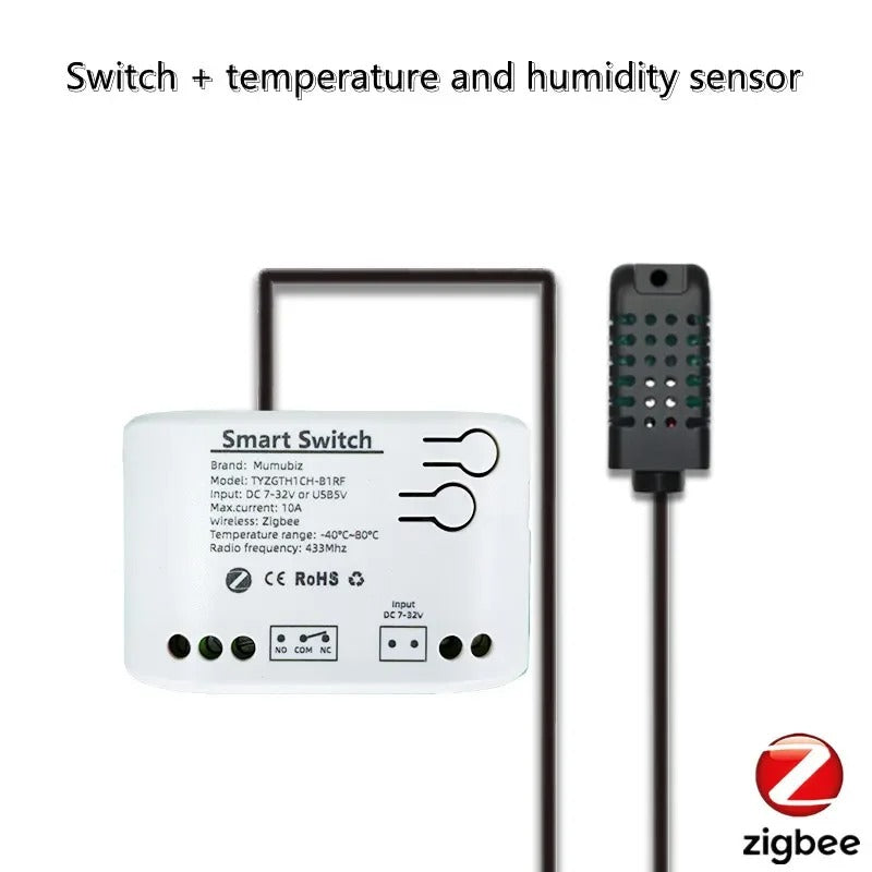Mumubiz Zigbee 1 Gang Smart Switch with Temperature Humidity Sensor, Tuya Smart Life APP ,Passive Dry Contact Relay