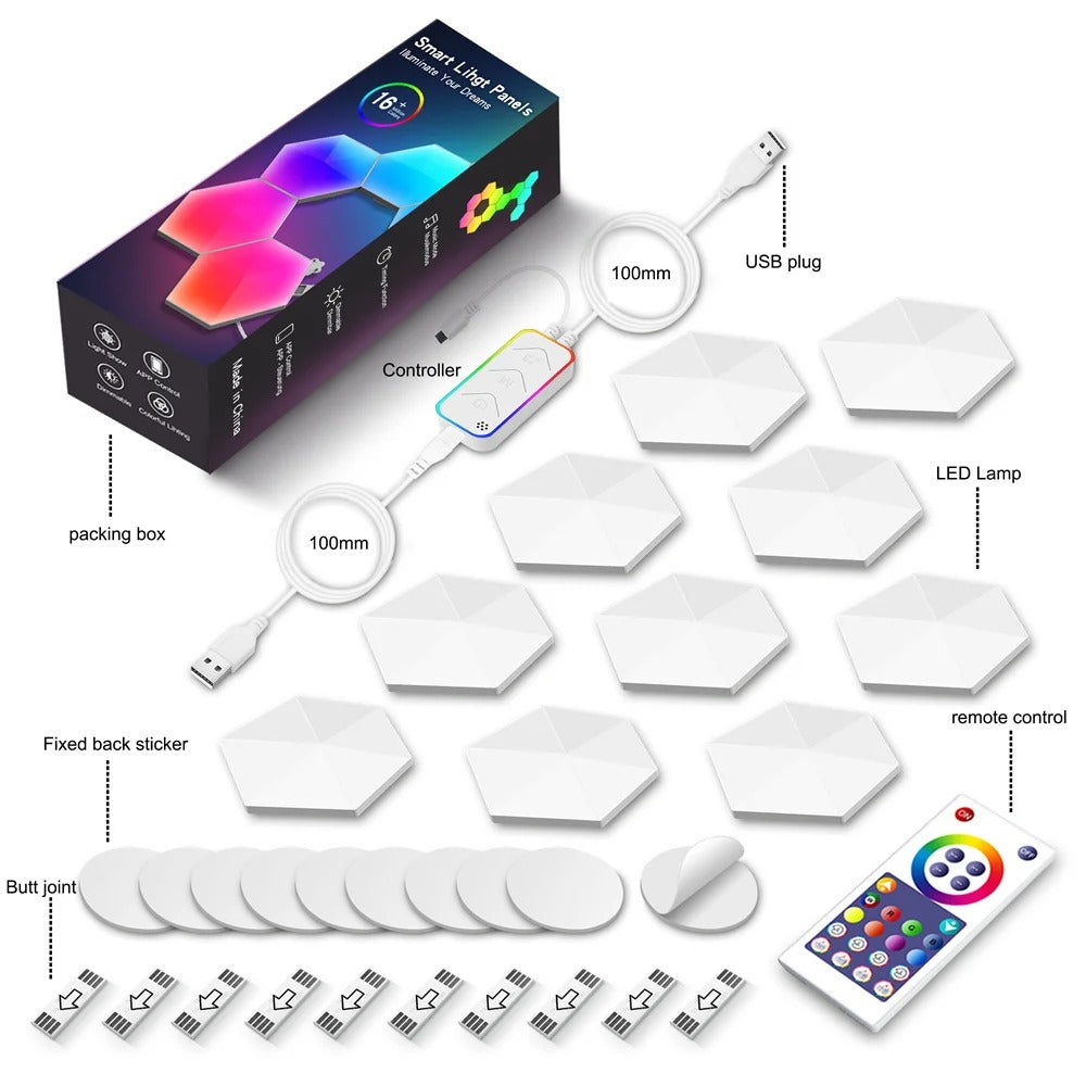 Tuya Smart RGB LED Wall Light Panels Rhythm Sync Work with Alexa, APP IR Remoter Control Smart Lighting