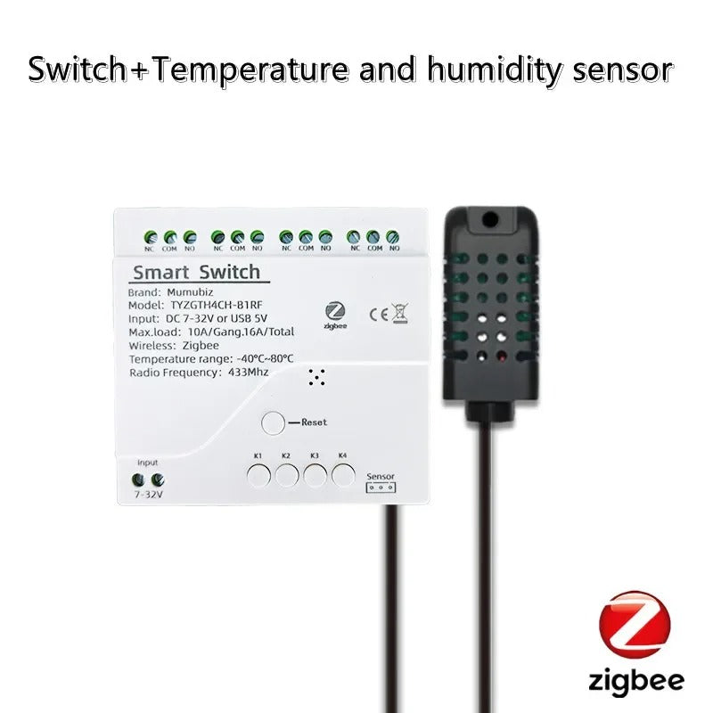 Mumubiz Tuya Zigbee 4 Gang Smart Switch with Temperature or Humidity Sensor Passive Dry Contact 32V 250V Switch Relay
