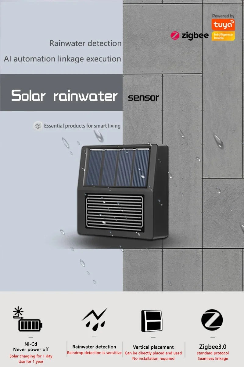 Tuya Zigbee Solar Rain Sensor Wireless App Control Real-Time Rain Detection for Garden Automation