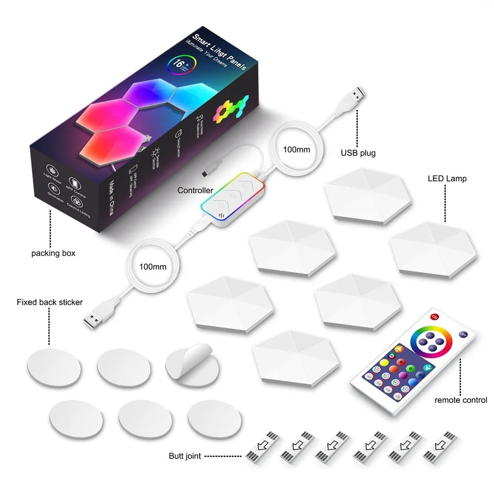 Tuya Smart RGB LED Wall Light Panels Rhythm Sync Work with Alexa, APP IR Remoter Control Smart Lighting