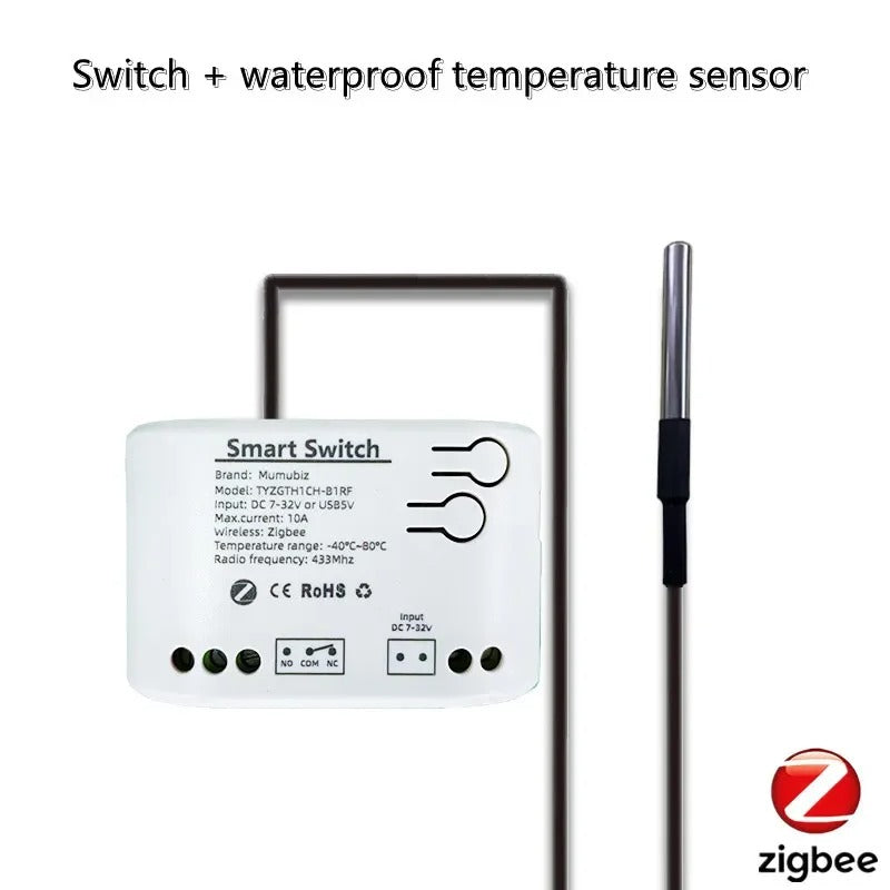 Mumubiz Zigbee 1 Gang Smart Switch with Temperature Humidity Sensor, Tuya Smart Life APP ,Passive Dry Contact Relay