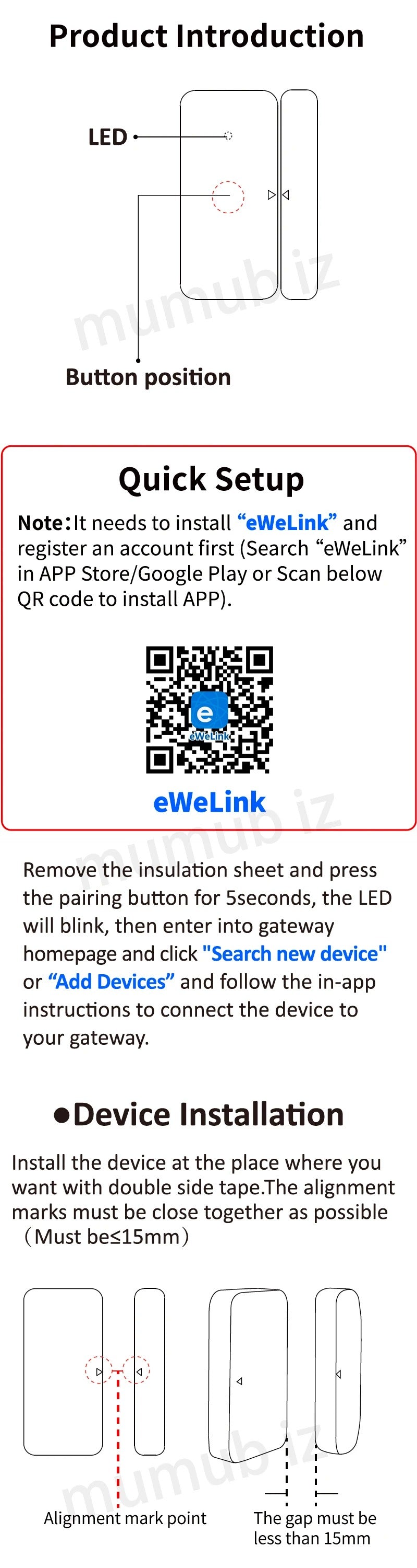 Zigbee3.0 Door Window Alarm Sensor eWelink APP Remote Control Smart Home Security