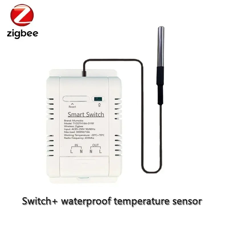 Mumubiz Tuya Zigbee Switch With Temperature Humidity Sensor ,Smart 16A 3000W Thermostat TH16 Data Monitoring
