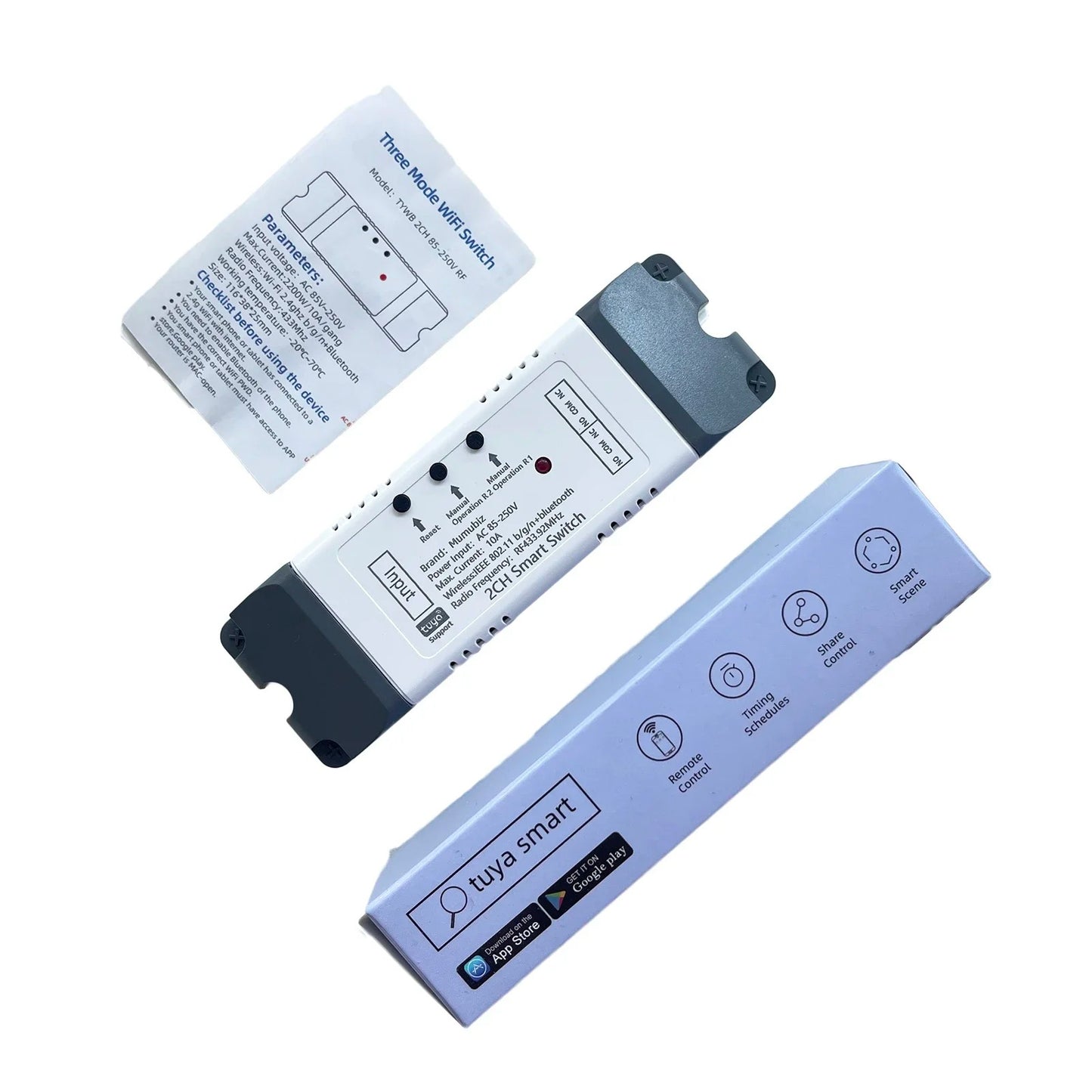 Mumubiz WiFi Smart Switch 250V 1/2/4 Channel Tuya Smart Life APP ,Home Circuit Automation DIY