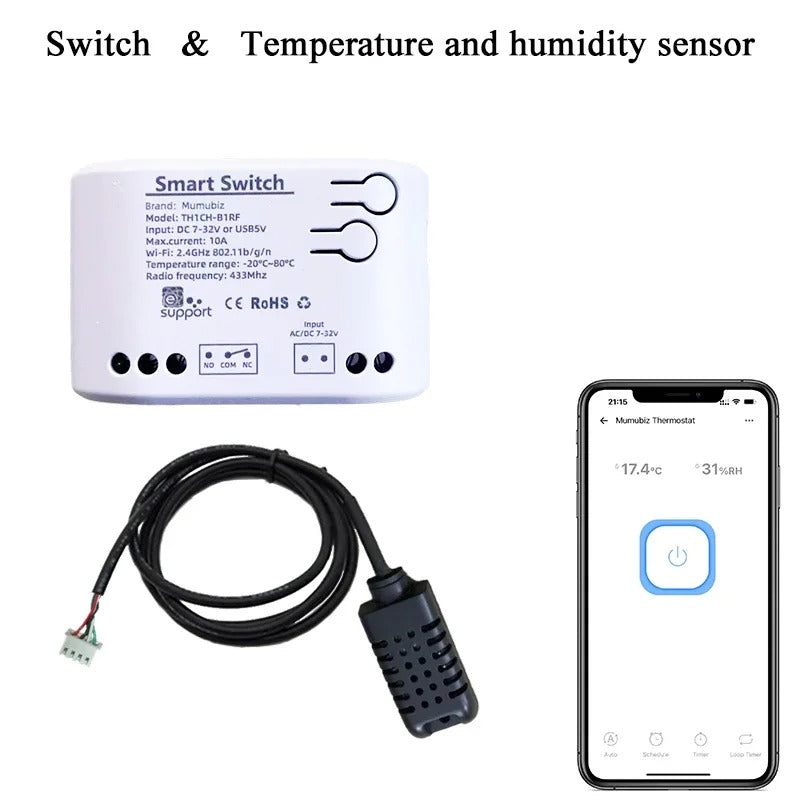 Mumubiz WiFi Temperature Humidity Switch 7-32V Passive Dry Contact Relay , eWelink APP