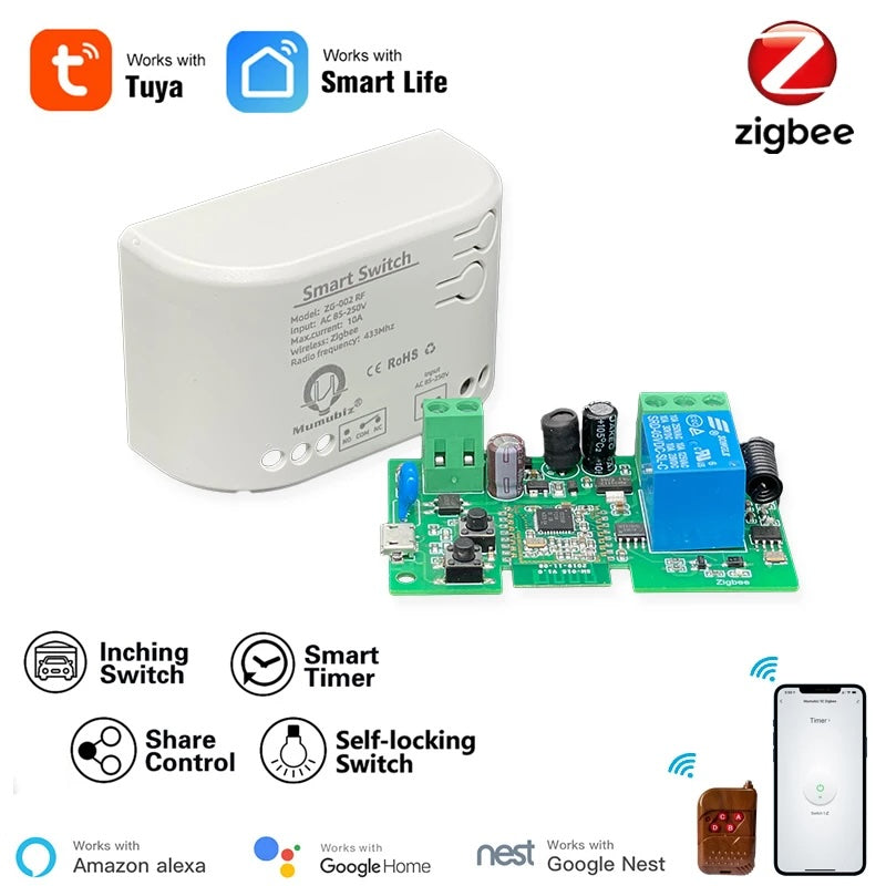 Mumubiz Smart Inching Zigbee3.0 220V Switch 1/2/4 Channel With Ding Rail Housing ,Tuya Smart Life APP,DIY Smart Switch Relay