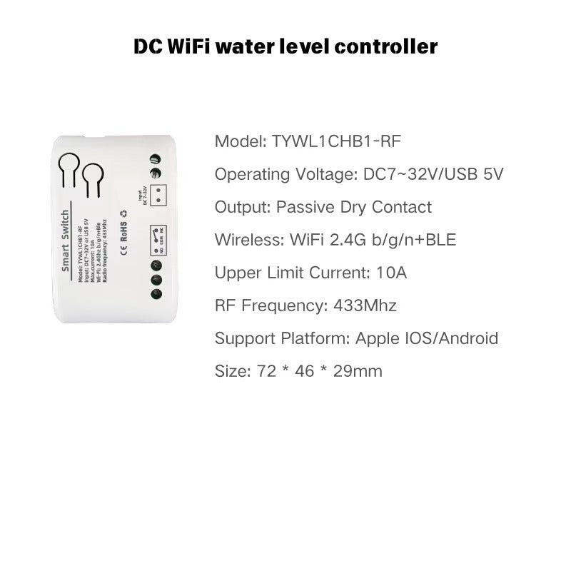 Tuya WiFi Water Level Controller 433MHz RF Relay Switch APP Remote Alexa Voice Auto Supply Drain for Water Tank Pump