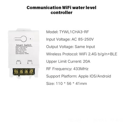 Tuya WiFi Water Level Controller 433MHz RF Relay Switch APP Remote Alexa Voice Auto Supply Drain for Water Tank Pump