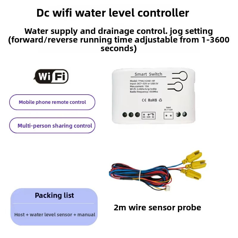 Tuya WiFi Water Level Controller 433MHz RF Relay Switch APP Remote Alexa Voice Auto Supply Drain for Water Tank Pump
