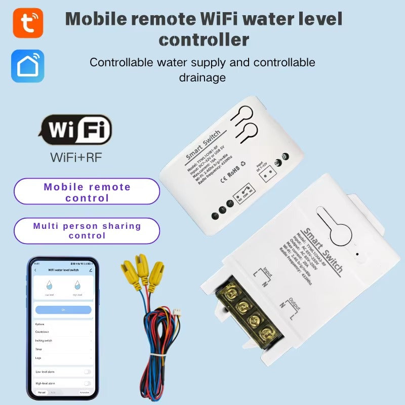 Tuya WiFi Water Level Controller 433MHz RF Relay Switch APP Remote Alexa Voice Auto Supply Drain for Water Tank Pump